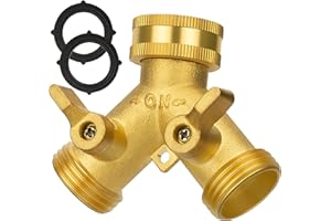 AUTOMAN Hose Splitter 2 Way, Garden Hose Splitter, 100% Rustproof Brass Water Hose Splitter with Adjustable Flow Valves, Seamless Design & 2 Extra Rubber Washers - 3/4" Y Connector Hose Adapter.