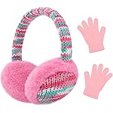 Kids Winter Ear Muffs with Gloves Set - Plush Knit Earmuffs & Mittens, Adjustable Soft Ear Warmers for Boys Girls 3-16 Years