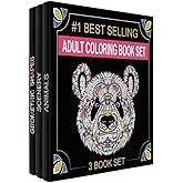 Set of 3 Adult Coloring Books, Animals, Scenery & Mandalas Designs - 120 Unique Images! 8.5 in. x 8.5 in. Pages