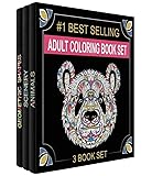 Set of 3 Adult Coloring Books, Animals, Scenery