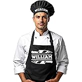 Personalized Chef Apron and Hat for Men and Women, Custom Name Apron, Adult Apron for Christmas, Father’s Day, Mother’s Day, Adjustable Waterproof Chef Bib with 2 Pockets