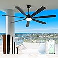 Maxslak 72" Large Smart Ceiling Fan with Light Remote Control via WIFI Alexa,6-Speeds Quiet DC Motor,Dimmable,Indoor Outdoor Black ceiling fan for Living Room,Patio,Dual Finish 7 Blades