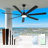 72" Large Smart Ceiling Fan with Light Remote Control via WiFi Alexa,6-Speeds Quiet DC Motor,Dimmable,Indoor Outdoor Black Ceiling Fan for Living Room,Patio,Dual Finish 7 Blades