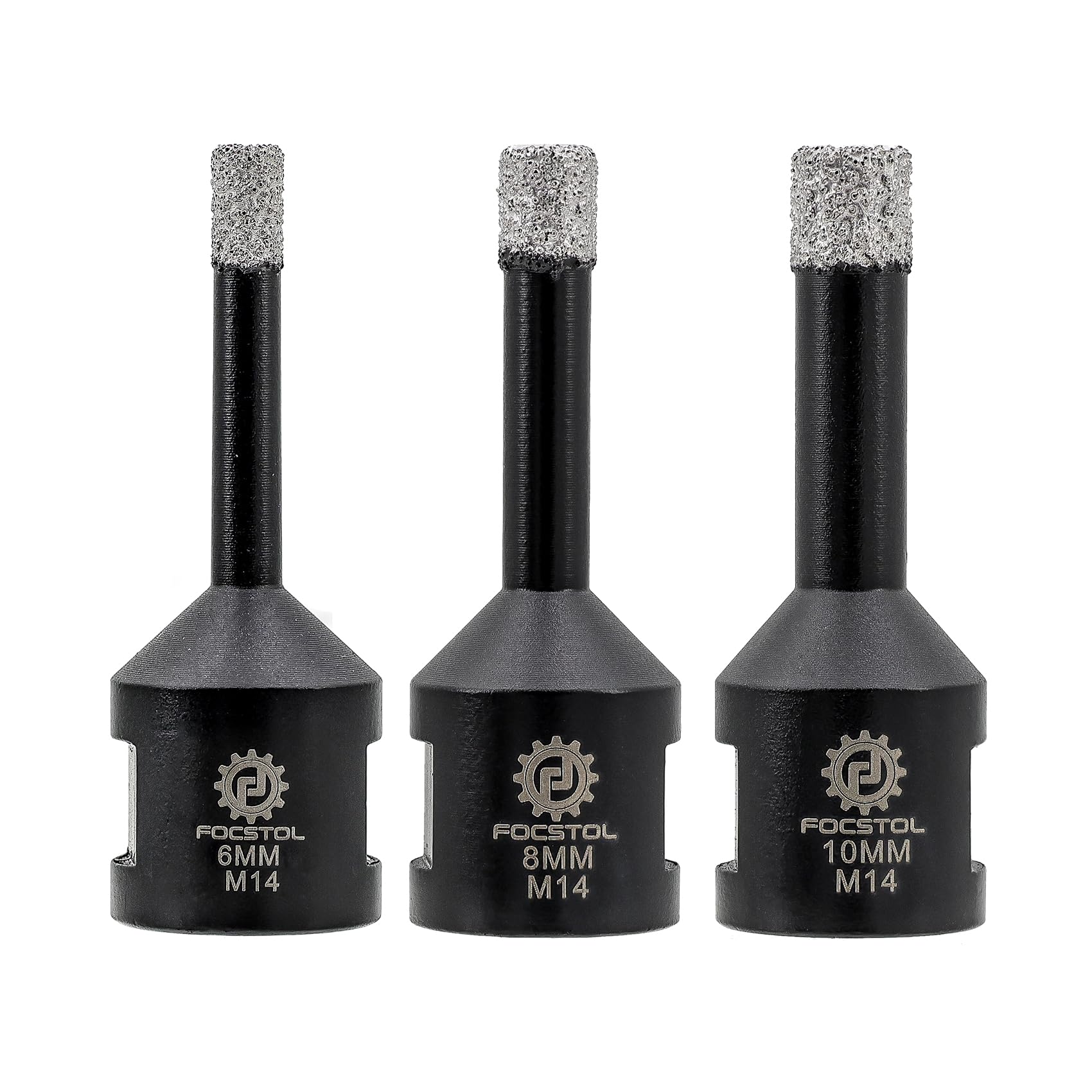FOCSTOL Diamond Core Drill Bit - 3pcs 6/8/10mm Diamond Hole Saw for Porcelain Ceramic Tile Marble Granite Quartz M14 Thread