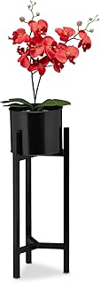 Relaxdays Blumentopf Ständer, Blumenständer inklusive Topf, modern, Pflanzenständer Metall, HxD: 60 x 21,5 cm, schwarz, 1 Stück