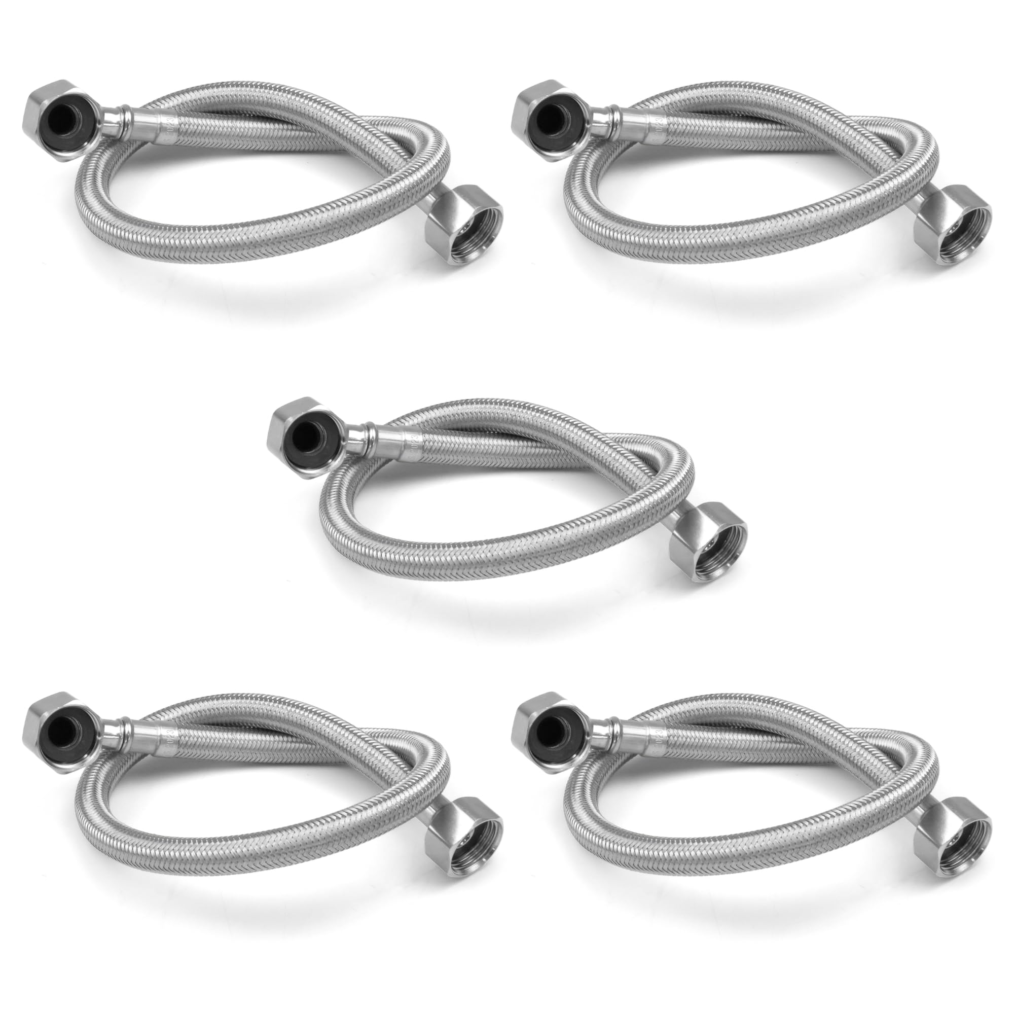 Xcel Home WRAS Approved Elbow 1/2 (90°) x 1/2 BSP x 500mm Flexible Pipe Connectors | 2 Sizes - 5 Pipes | Elbowed Stainless Steel Braided Flexi Pipes for Boilers, Plumbing Bathrooms, Kitchens