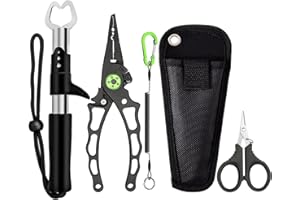 GENIBABY Aluminum Fishing Pliers, 5 Pcs Fishing Tool Kit, Upgraded Muti-Function Hook Remover and Fish Scissors, Fishing Gear, Ice Fishing Gift for Men