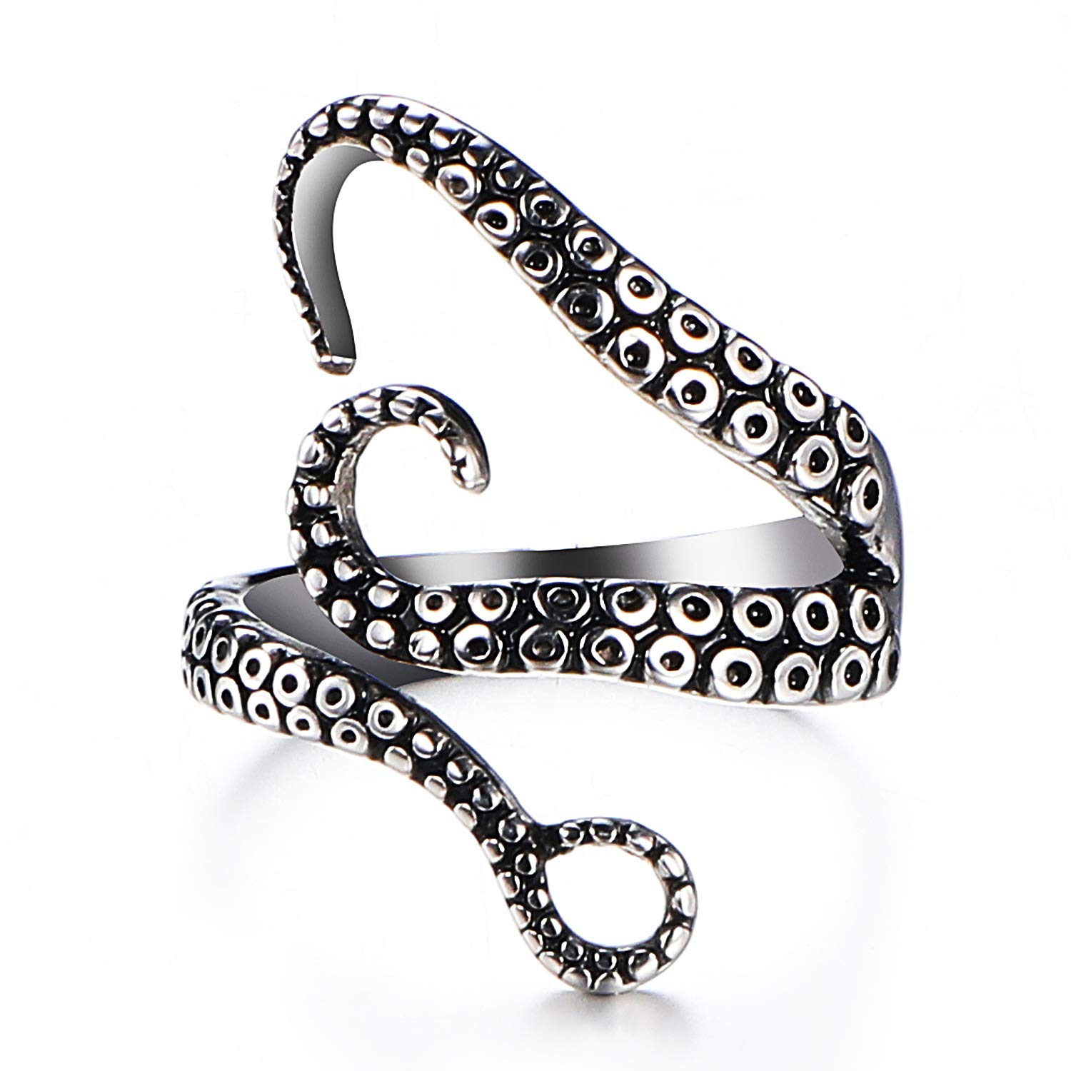 Chereda Punk Pirate Octopus Tentacles S-Shaped Adjustable Opening Ring Deep Sea Squid Stainless Steel Ring For Men Women
