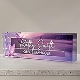 Personalized Name Plate for Desk, Custom Desk Name Plate, Acrylic Name Plate Office Desk Accessories, Personalized Office Gifts for Coworkers Teachers, Employee Appreciation Gifts (Pink Butterfly)