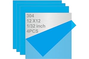 TELLYOUWIN 4PCS 304 Stainless Steel Sheets Plate 12”x12”x1/32”, 304 Metal Stainless Steel Sheet Strip Plate (Brushed Finish) for Industry Machinery, DIY Engineer, Decoration
