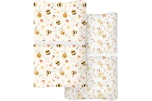 WOODIVILLE Changing Pad Cover for Baby Boys Girls 2 Pack, Fits Standard 32”×16” Changing Table Pads, Silky Breathable Stretch Knit, Machine Washable (Honeybee Dreams)