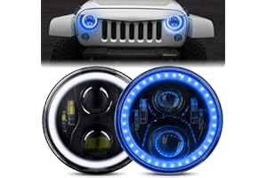 BEEYEO 7 Inch LED Halo Headlights, 7" Round Wrangler Headlight for JK/TJ/LJ/CJ with Blue Halo Ring Angel Eyes, DOT Approved, 
