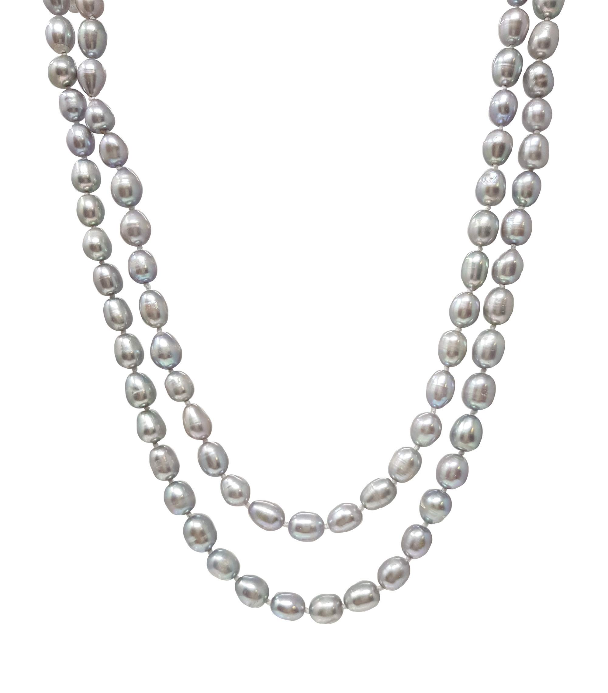 Women's Long Pearl necklace | 7-8mm Grey Freshwater Pearl 120cm Long Necklace for Women and Girls (Grey) — image 1