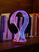 YuanDian Walnut Headphone Stand LED Light USB Powered Gamer Headset Holder view 4