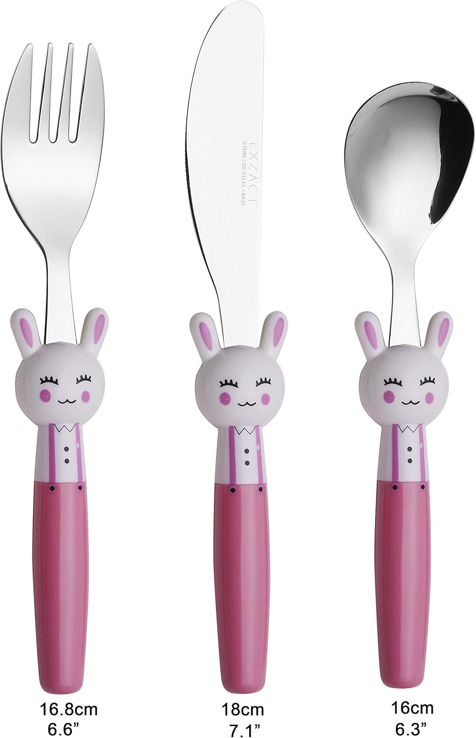 Exzact Children's Cutlery Stainless Steel 3pcs Set/Kids Cutlery/Toddler Utensils/Flatware, 1 x Fork, 1 x Safe Dinner Knife - Image 4