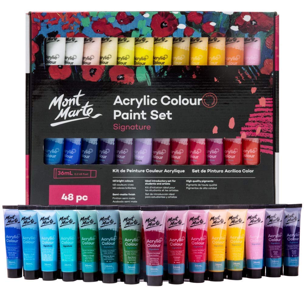 MONT MARTE Acrylic Paint Set Premium - 48 pieces, 36ml tubes - Ideal for Acrylic Painting - Brilliant Lightfast Colours with great Opacity