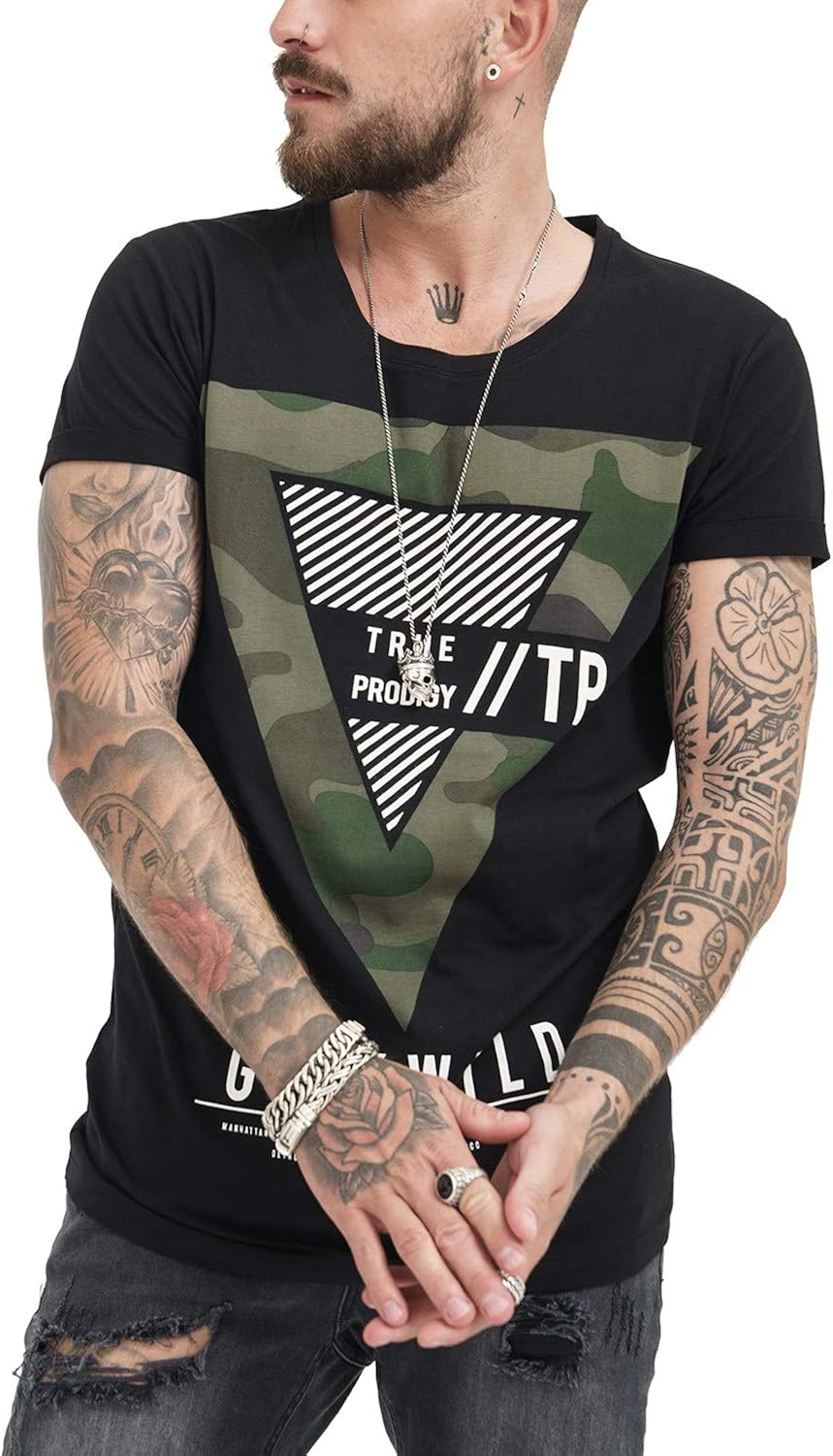 trueprodigy Casual Herren Marken TShirt Aufdruck Oberteil Cool Stylisch Rundhals Kurzarm Slim