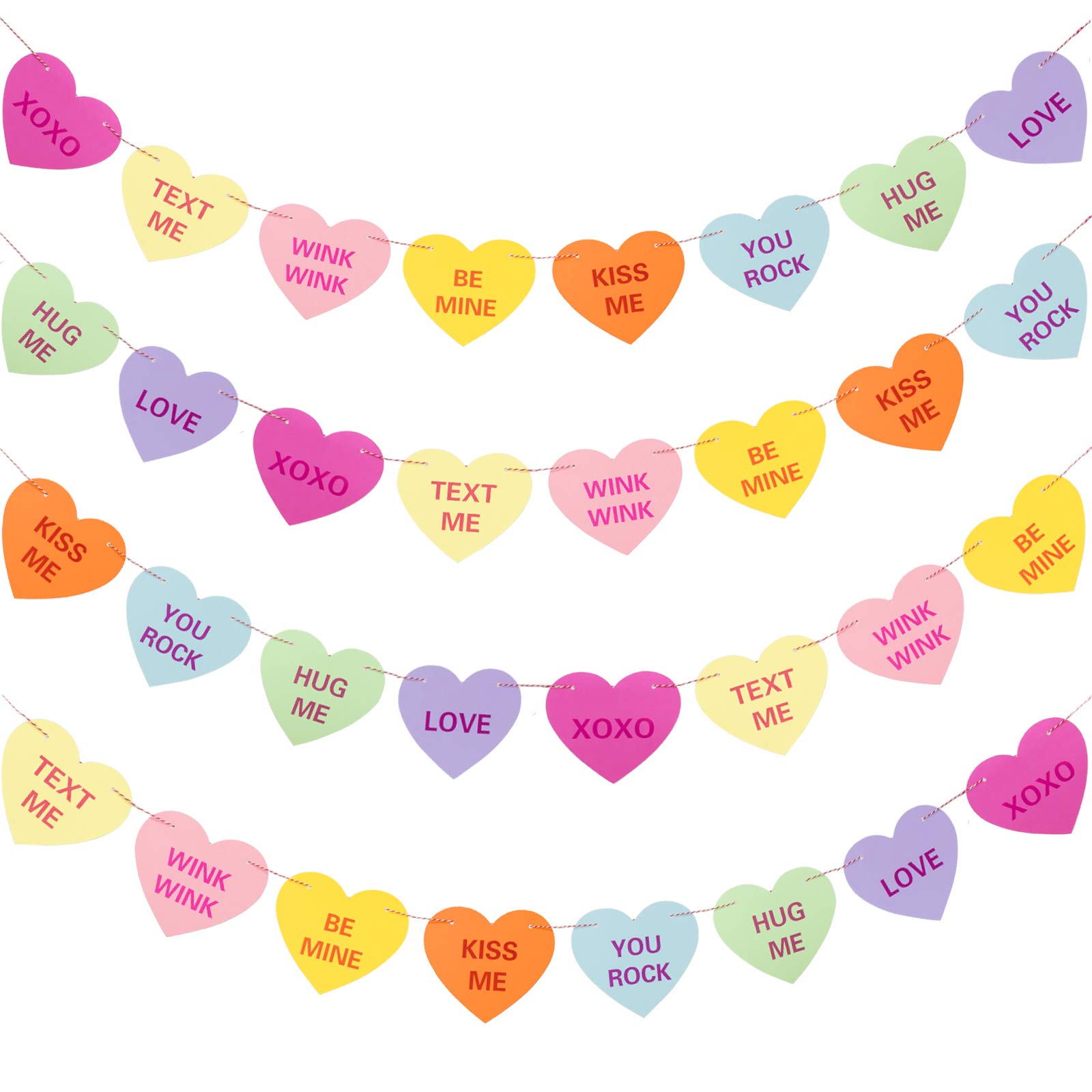 Whaline Valentine's Day Paper Heart Banner Garland Candy Heart String Garland Multicolored Heart Hanging Banner Hanging Heart Shaped Ornaments for Anniversary,Wedding,Valentines Party Decor(2 Strings)
