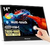 Showscren Portable Monitor 14 Inch Touchscreen Monitor, HDR IPS FHD 1920x1080 300cd/m² 10 Point Touch Display, USB C+HDMI+USB