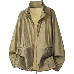 Men's Lightweight Jacket Stand Collar Windproof Outdoor Sport Coat | Mens Zip Hoodie Hooded Fishing Shirts for Men Sun Protec