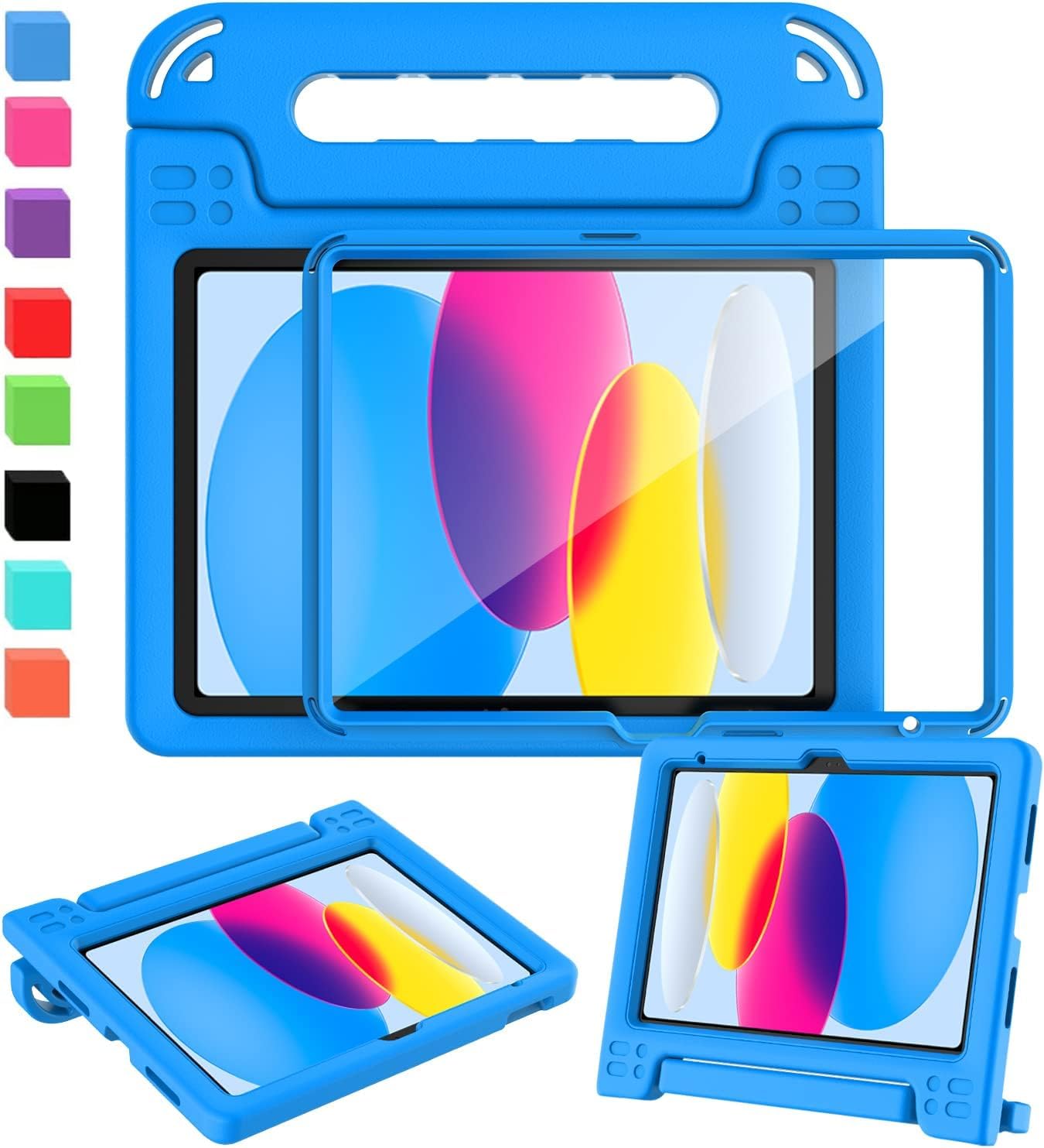 SINSO Case for iPad (A16) 11th Generation 11 Inch 2025/iPad 10th Generation 10.9 Inch 2022, Built-in Screen Protector, Shockproof Light Weight Kids ipad Cover with Handle/Stand, Blue