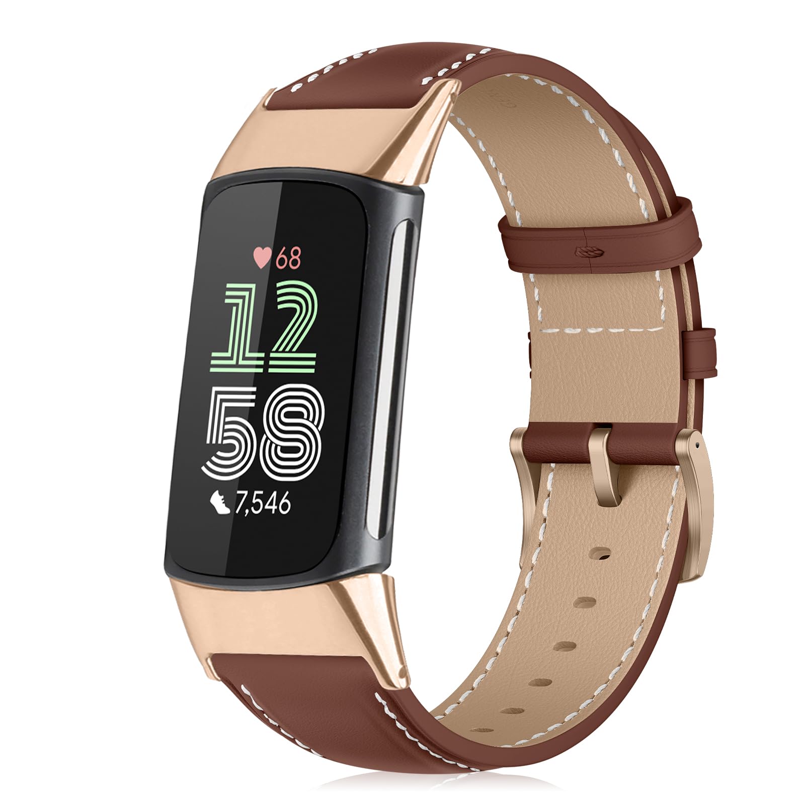 Photo 1 of VanHooc Slim Leather Watch Bands Compatible with Fitbit Charge 6/Fitbit Charge 5, Classic Leather Wristband,Replacement Stylish Slim Wristband Strap for Women and Men Yellow Brown