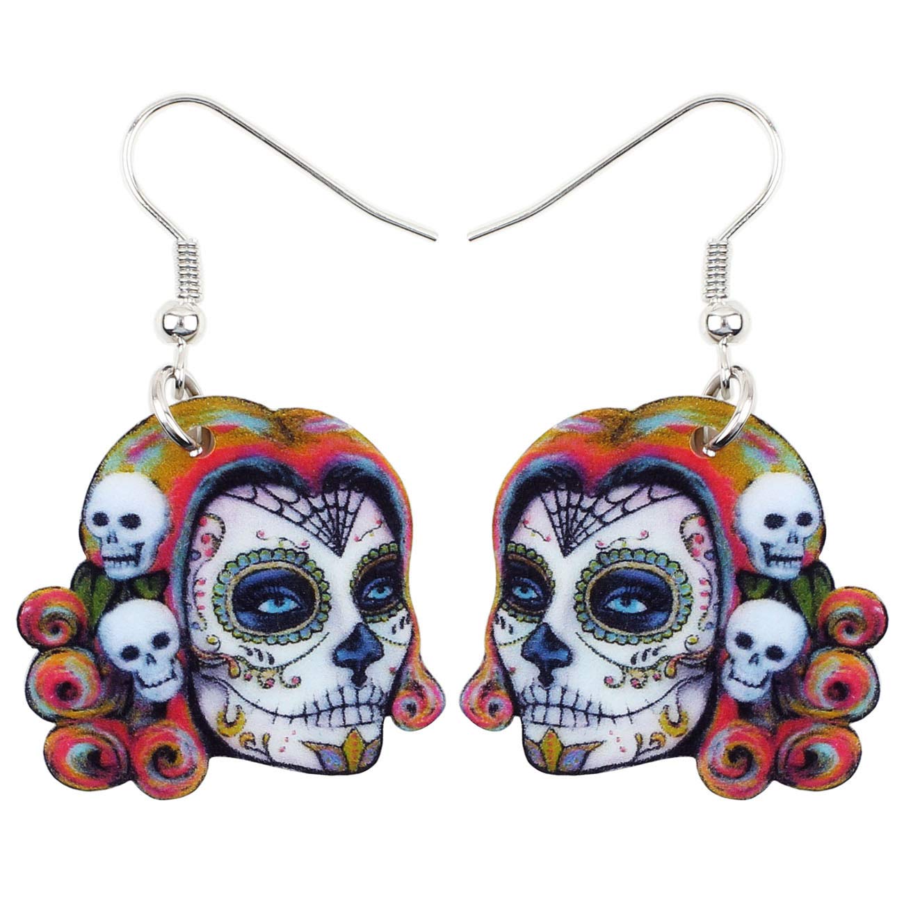 Bonsny Acrylic Drop Dangle Halloween Skeleton Skull Earrings Punk Jewelry For Women Kids Teens Gift (Multicolor)