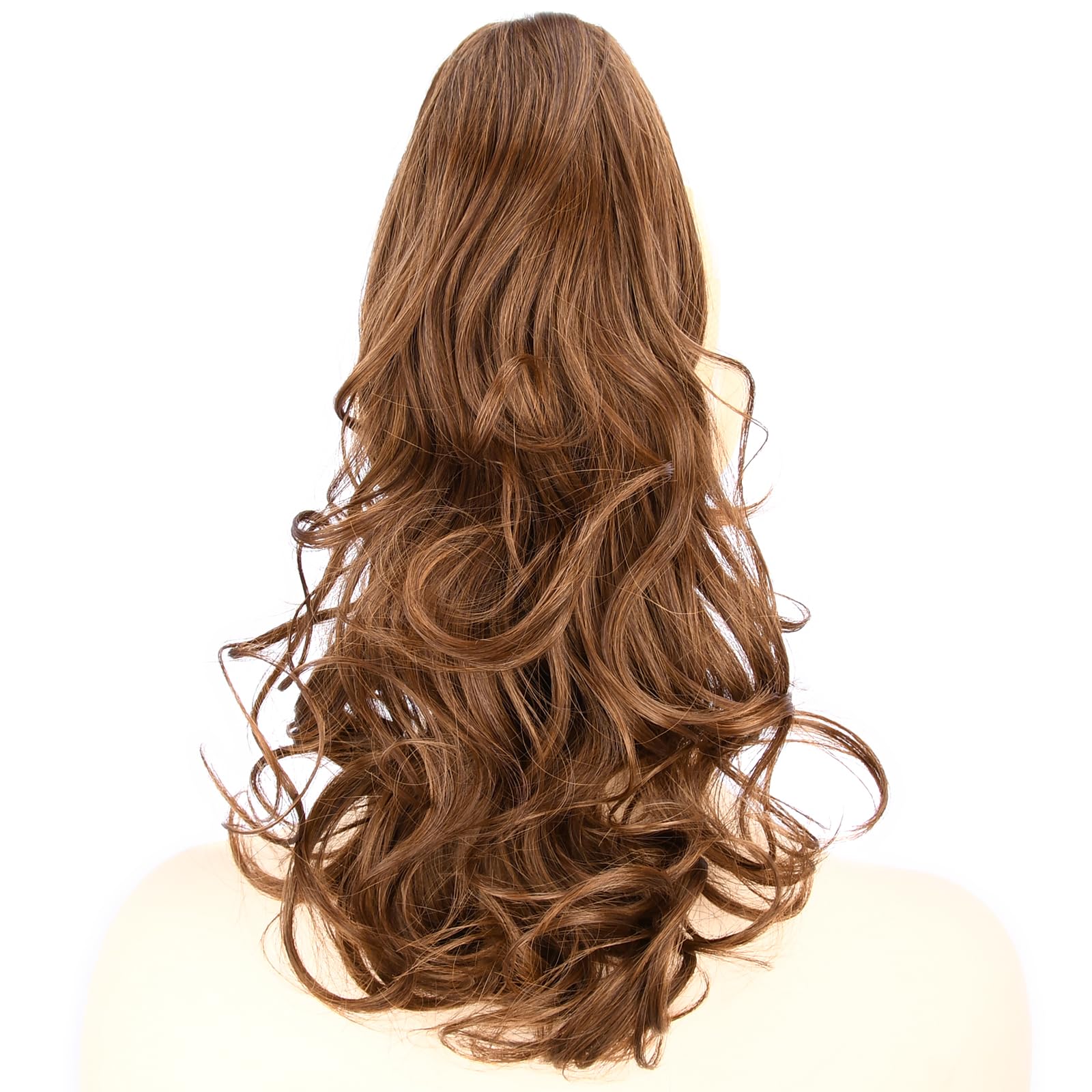 GLEDOLA Ombre Claw Clip In Wavy Loose curly Synthetic Wrap Around Ponytail Extensions Short Pony Tail Clip In Extensions for Women Girl (13 inch—Curly, Auburn #ds113)