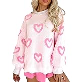 Faretumiya Women Oversized Heart Print Sweater Valentine 's Day Love Heart Sweatshirts Cute Graphic Long Sleeve Pullover Tops