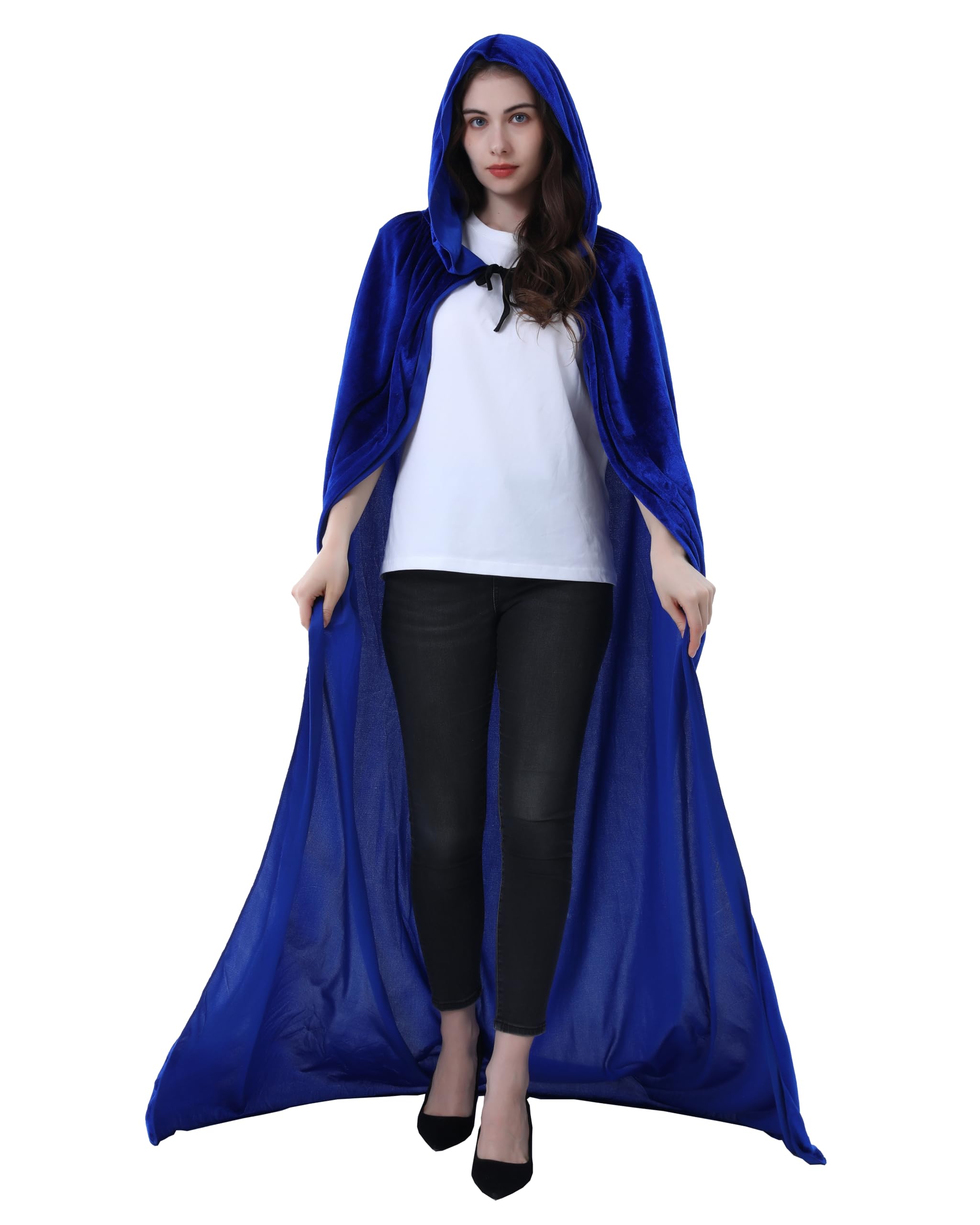 LIKPOJA Unisex Adult Halloween Costume Hooded Velvet Cloak Vampire Cape Witches Cloak for Women and Men Devil Wizard Halloween Christmas Cosplay(B,15)