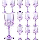 LEYIQU Plastic Wine Glasses, Plastic Goblets Vintage Style Cordial Drinking Glasses for Wedding Reception, Grand Event Party Supplies, Valentine's Day (12, Purple)