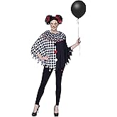 Fun World Women's Womens Fun Clown Poncho Costume Checkered Polka Dots Adult Costume, Multi, Standard