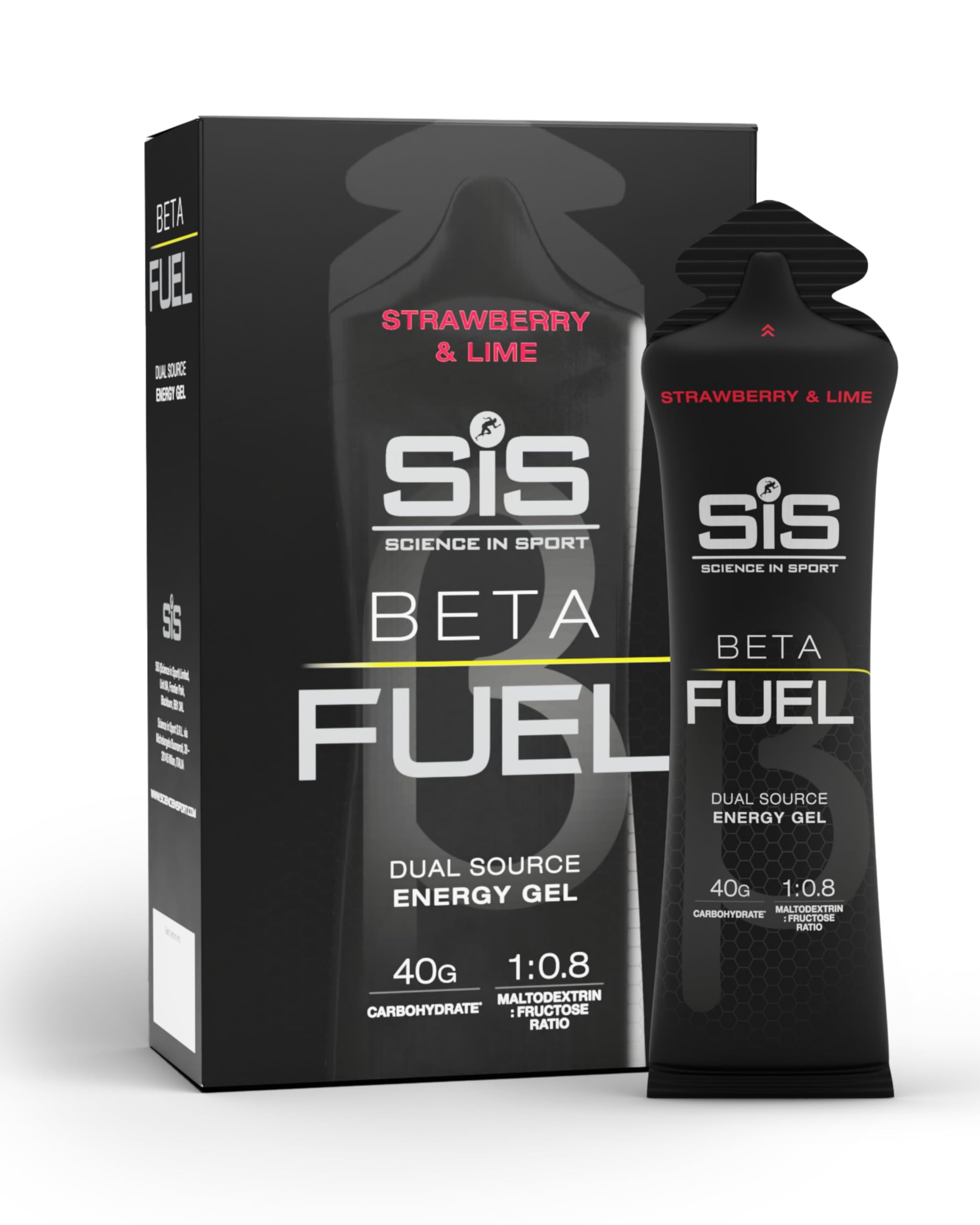 Science in Sport Beta Fuel Gels Dual Source Energy Gel, Strawberry and Lime Flavour, 40 g of Carbs Per Pack, 60 ml Pack (6 Pack)
