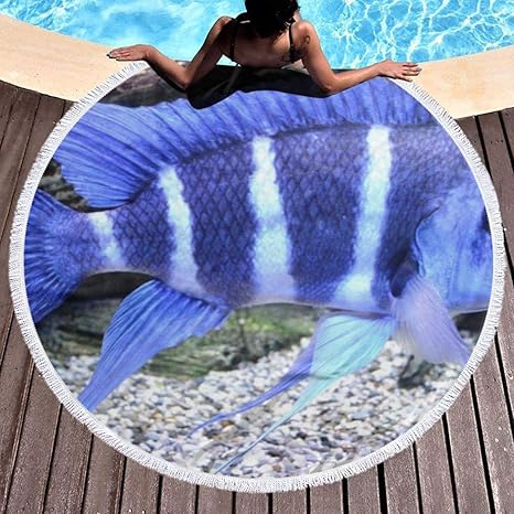 Amazon Co Jp 青い縞模様の魚 おしゃれマット ビーチマット ビーチシート ラウンドビーチタオル 大判バスタオル 超吸水 折り畳み 簡単収納 持ち運び便利 軽量 水洗いok 多用途 ホーム キッチン