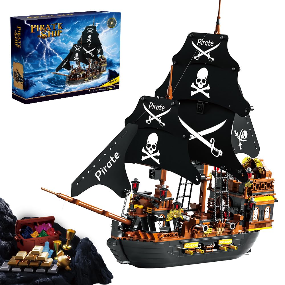 Photo 1 of RiceBlock Pirate Ship Building Set, Creative Pirate Themed Decor, Christmas Creative Gifts Toys for Boys 8-12, 573 Pieces Compatible with Lego Sets