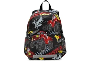 LITEBEAR Toddler Kid's Boys Girls Backpack Red Cool Monster Truck off Road Black Bag with Safety Leash Chest Clip Nursery Travel Daycare Bag