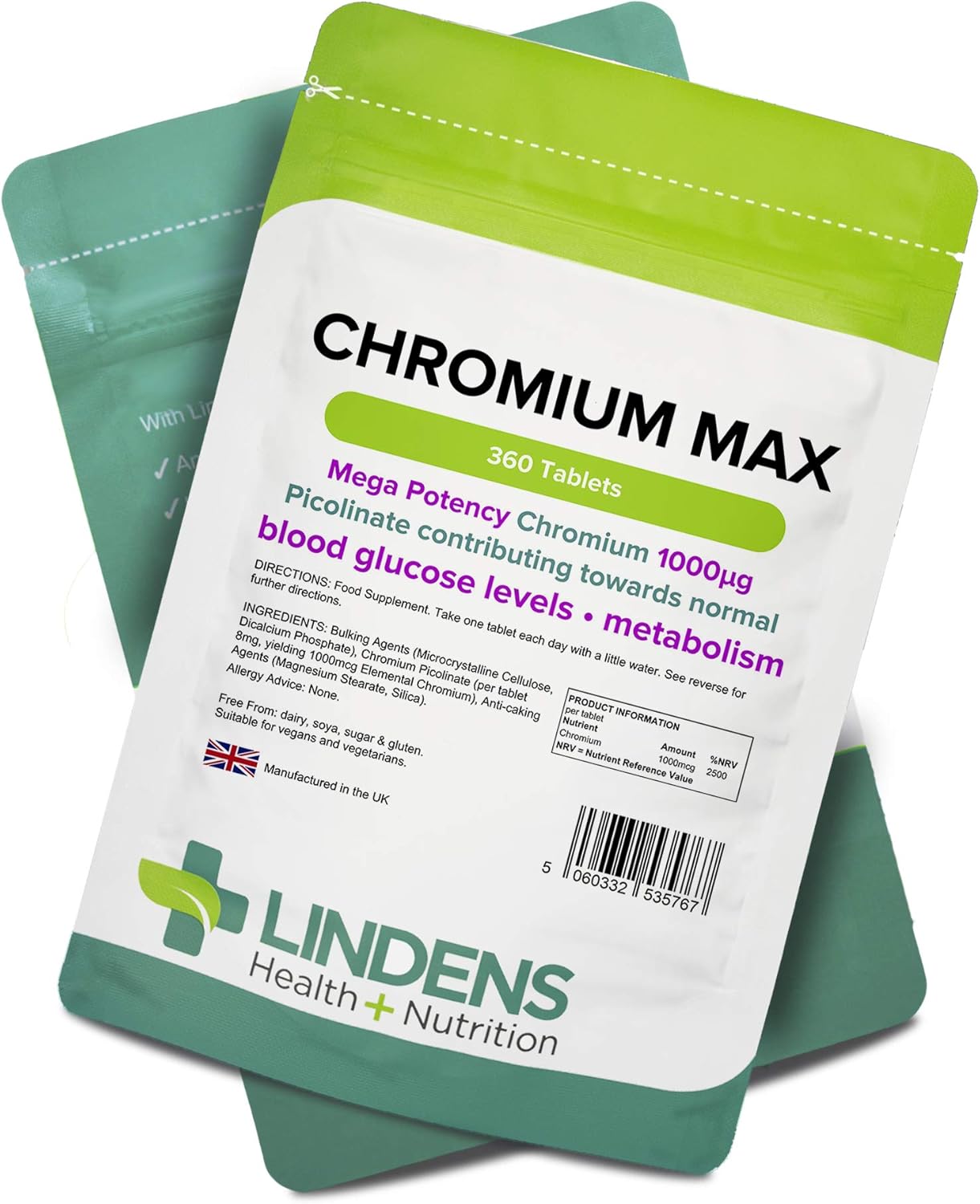 Lindens Chromium Max 1000mcg Picolinate - 360 Vegan Tablets, White Speckled, 1 count (Pack of 360) - Image 5
