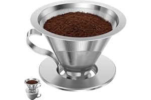 Pour Over Coffee Dripper, Stainless Steel Pour Over Cone Coffee Dripper Strainer with Handle, Reusable Paperless Pour Over Co