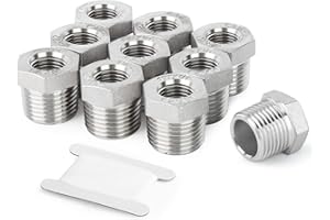 TAISHER 10PCS 304 Stainless Steel Reducer Hex Bushing, 3/8" NPT Male x 1/4" NPT Female, Reducing Pipe Adapter Fitting