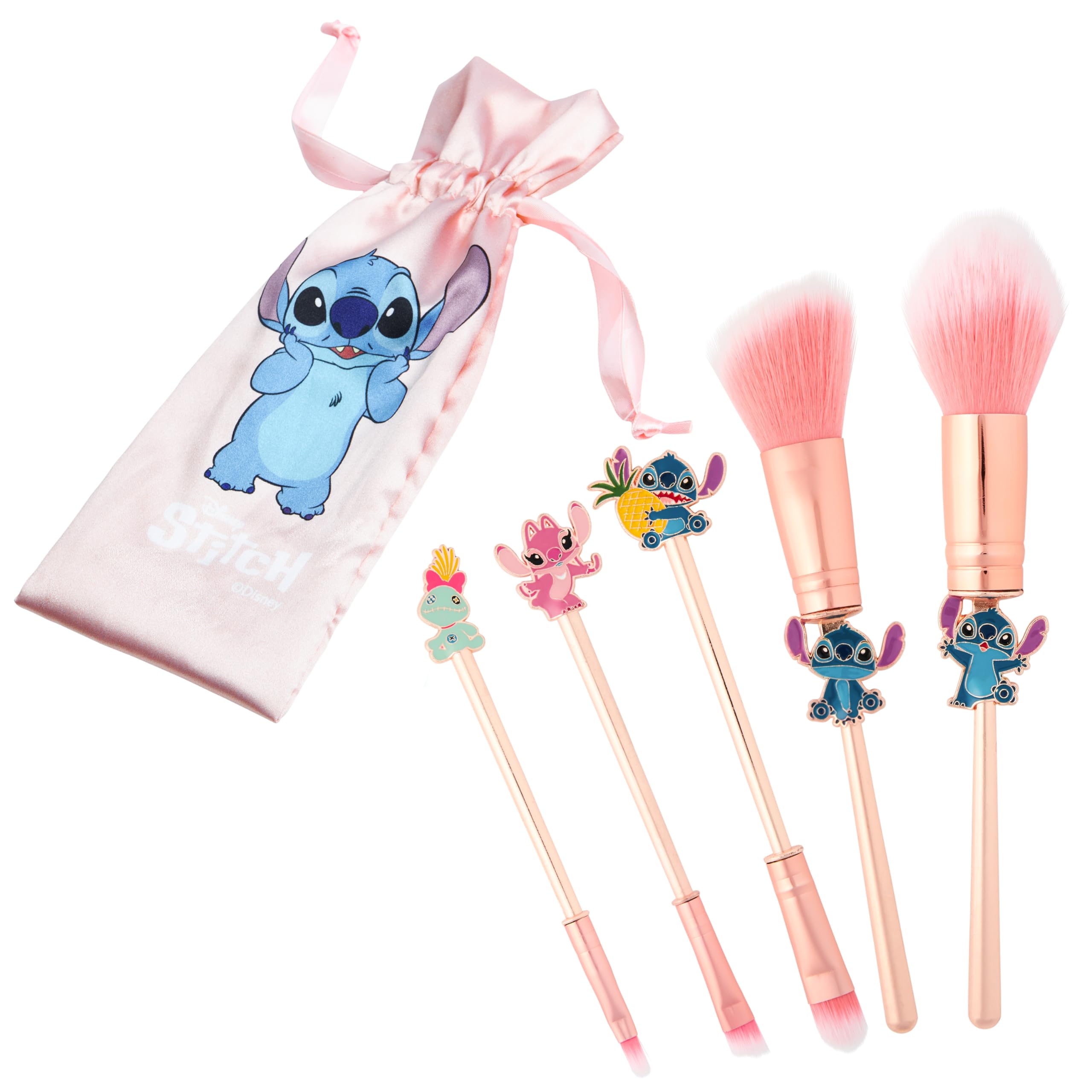 Disney Stitch Makeup Brush Set for Women Fluffy Makeup Headband Eyeshadow Brushes Travel Case Stitch Gifts (Pink)