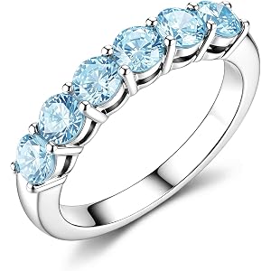 Yaresul 3.5mm 6-Stone Wedding Band for Women Size 5-10 | Created Gemstone Birthstone Anniversary Stacking Band. Shared Prong