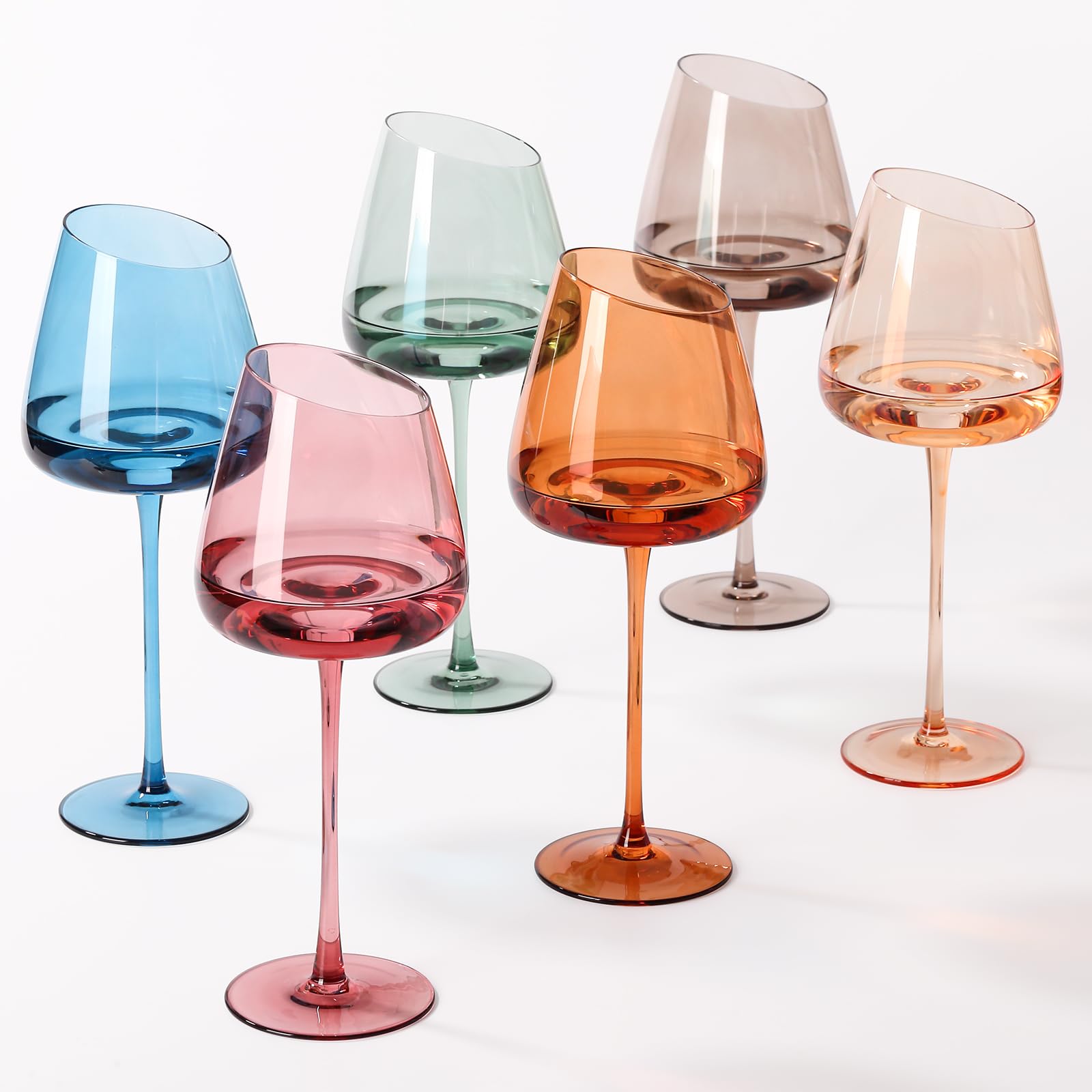 Photo 1 of ***SEE NOTES***Slanted Colored Wine Glasses 18 oz (Pack of 6) - Hand-blown Crystal Wine Glasses, Perfect for Home Party and Wedding Reception Gifts - Multi-color Glassware Collection (Multicolor)