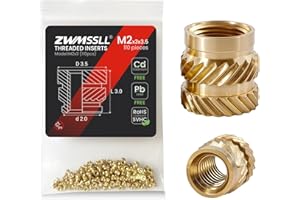 Zwmssll M2 Threaded Inserts Heat Set Insert,110 Pieces M2x3x3.5mm Metric Knurled Nuts,Brass Threaded Inserts for Plastic and 3D Printing Components