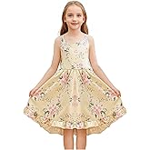 Girls Summer Floral Hi-Low Sleeveless Sundress with Straps,Vintage Boho Backless Party Dress
