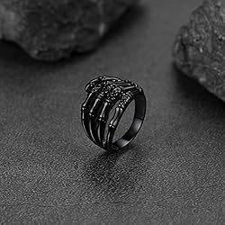 Dark Black Human Skeleton Biker Rings Punk Thumb