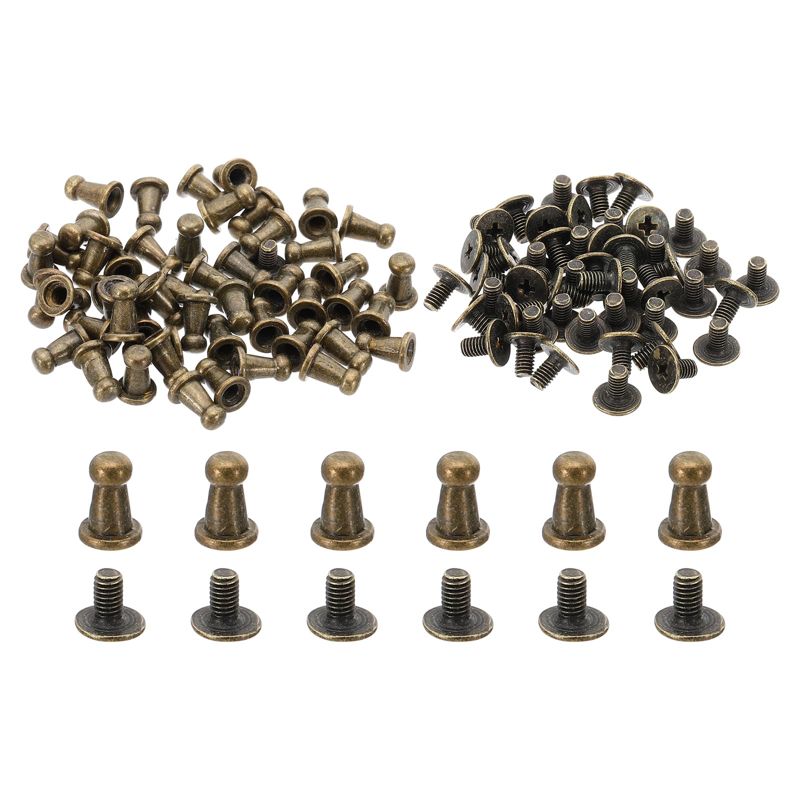 PATIKIL 4mm Leather Rivets, 100 Sets Round Button Head Studs Metal Screw Studs Posts Chicago Screws Rivet for Clothing Leather Crafts, Bronze