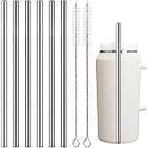 Metal Straws Replacement for Stanley Quencher 64 oz Accessories, 6 PCS Extra Wide Reusable Stainless Steel Straw with 2 Cleaning Brush, 11.8" X 0.4" Compatible with Stanley Cup Tumbler
