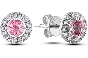 10K White Gold, Gemstone & 1/5 Cttw Diamond 4 Prong Birthstone Stud Earrings & Detachable Diamond Halo Earring Jackets (H-I C