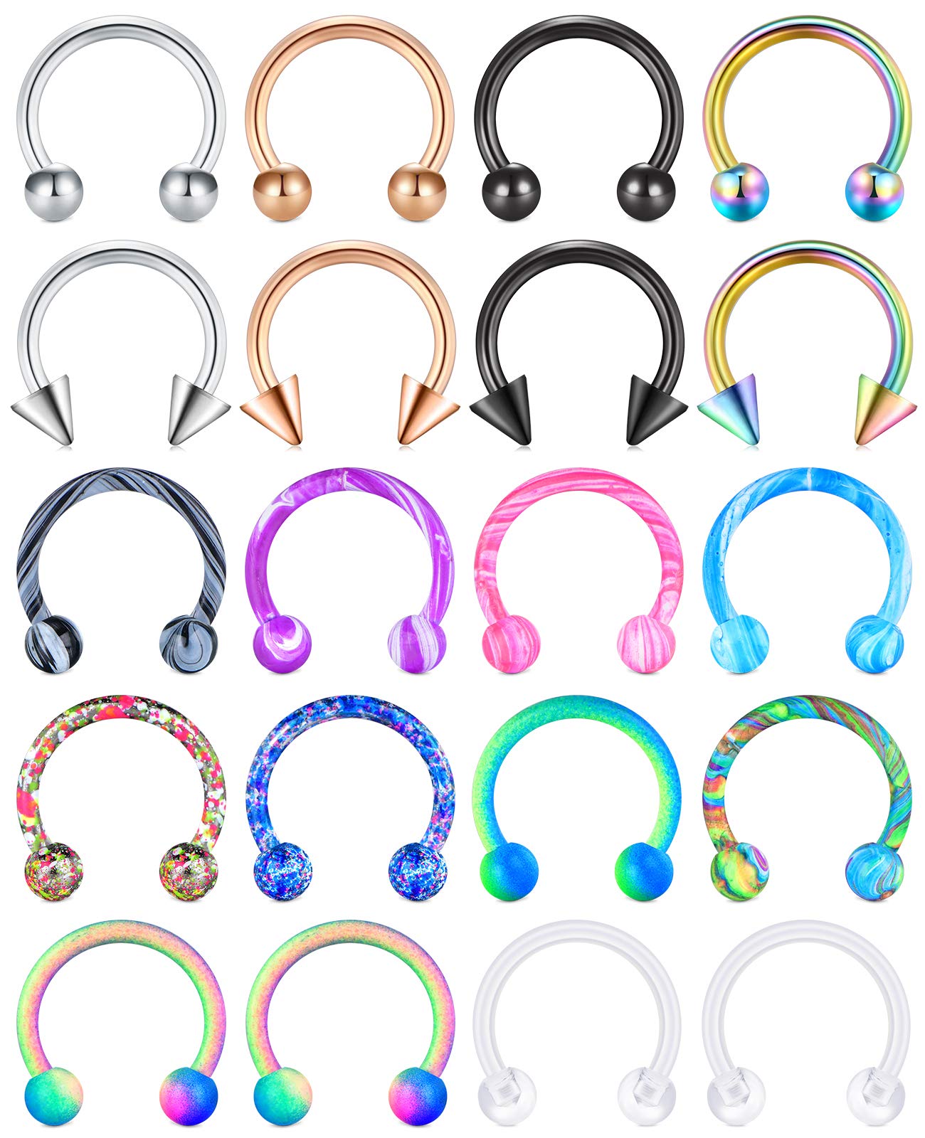 AceFun 16G Horseshoe Septum Rings Nose Surgical Steel Cartilage Helix Tragus Earring Hoop Lip Horseshoe Retainer Piercing Jewelry for Women Men 8mm