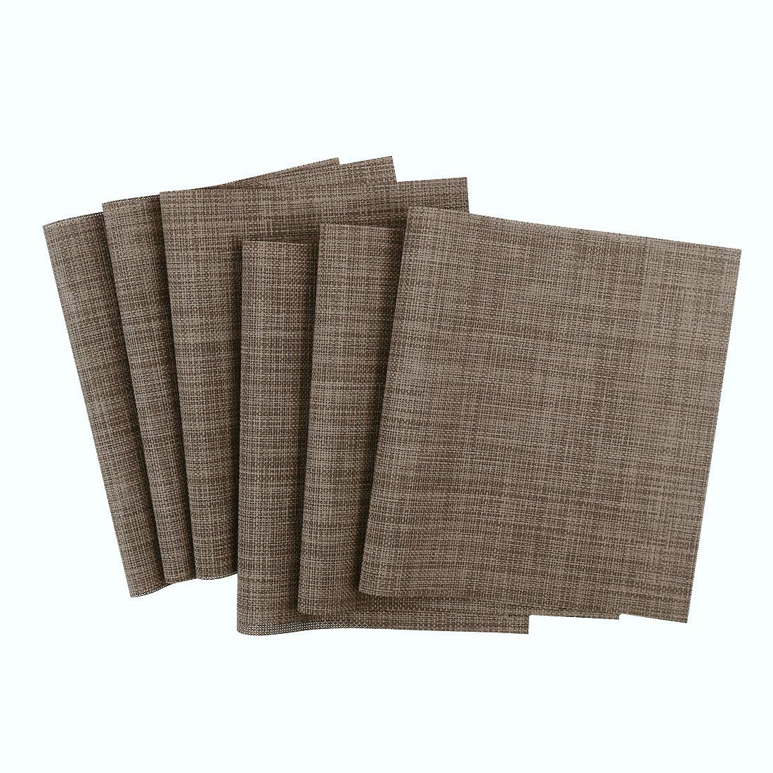 Sourcingmap Woven Placemats Set of 6 Heat Resistant Place Mats Anti-Slip Washable PVC Square Table Mats for Kitchen Dining Table Holiday Brown